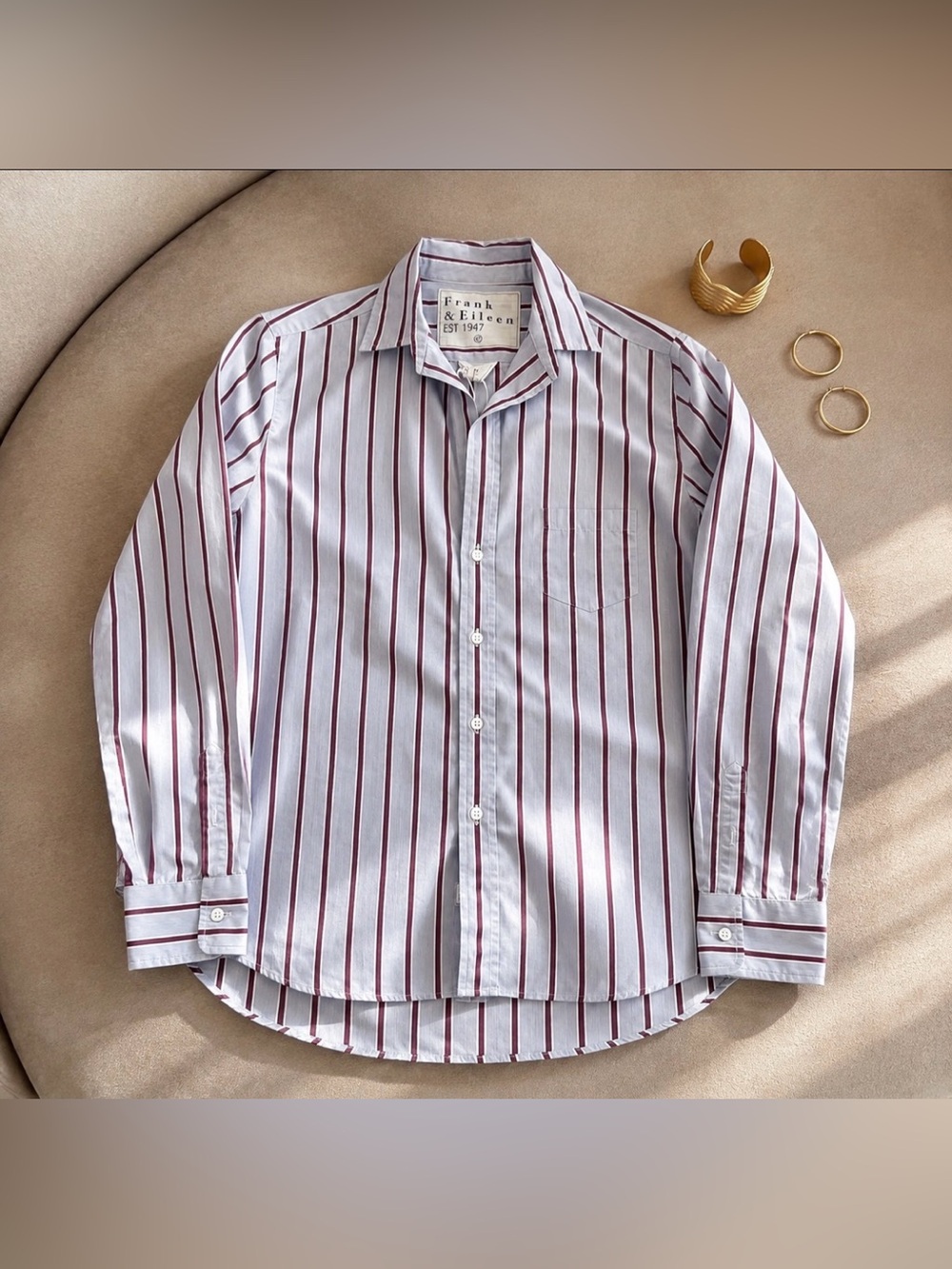 Frank & Eileen Eileen Relaxed Button-Up Shirt Blue Red White Stripe XXS